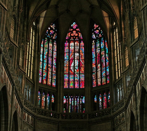 Stained glass windows in a cathedral.