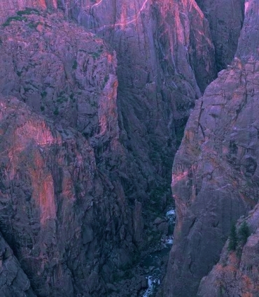 Looking down into a deep chasm.