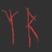 Runes written backward, in blood.