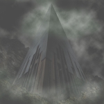 A tall, steep pyramid in a dark land.